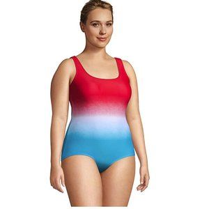 NWT Lands' End Women Softcup Tugless 1 Piece Compass Red Ombre Size 4 $80 Z312